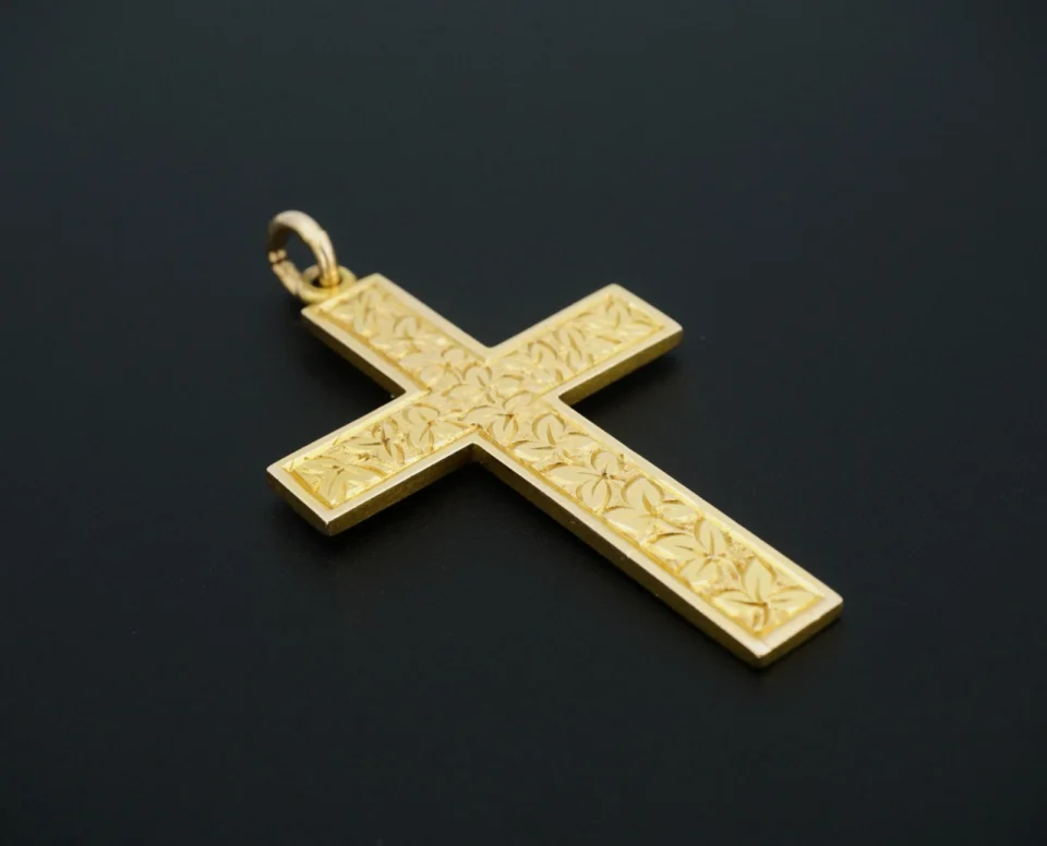 Antique Foliate Cross Pendant, 15 Ct Yellow Gold, 1.8"