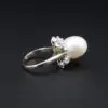 Vintage 11mm Pearl and Diamond Halo Cocktail Ring, 18k White Gold, view 5