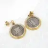 Ancient Roman Domitian Silver Denarius Earrings, 18k Gold, view 3