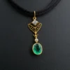 Art Nouveau Style Diamond and Emerald Lavalier Pendant, 18k Gold, view 1