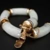 Vintage Ming's Jade Articulated Link Bracelet, 14k Yellow Gold, view 6
