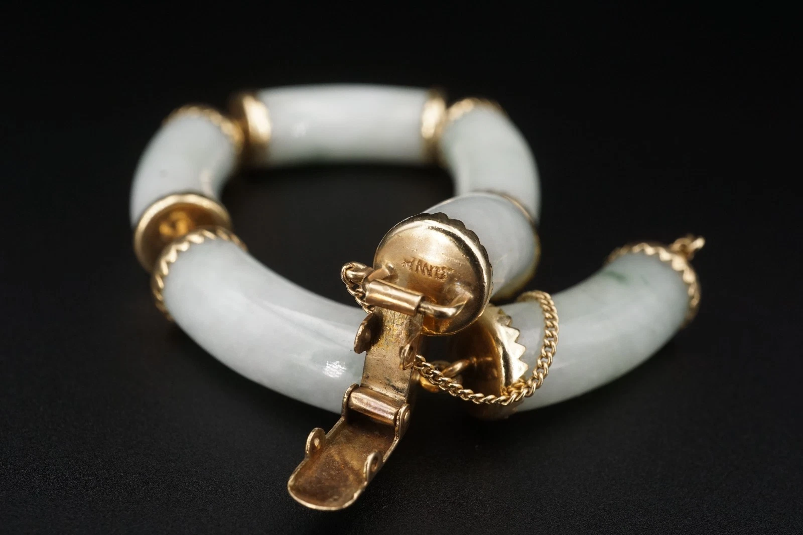 Vintage Ming's Jade Articulated Link Bracelet, 14k Yellow Gold, view 6