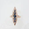 Antique Natural Sapphire and Diamond Navette Halo Ring, 1 Ct, Rose Gold, view 1