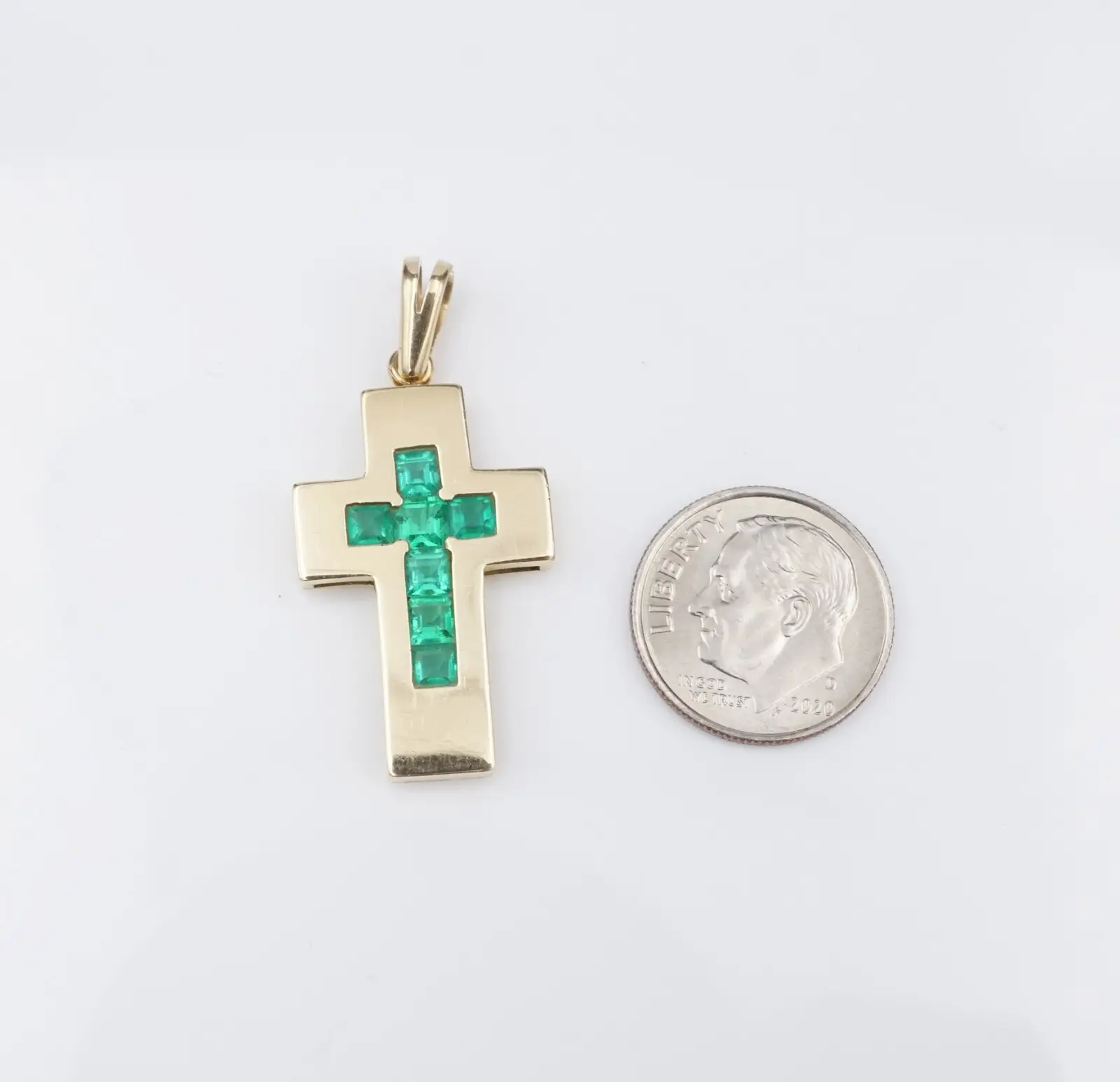 Vintage Handmade Emerald Cross Pendant, 18k Yellow Gold, view 4