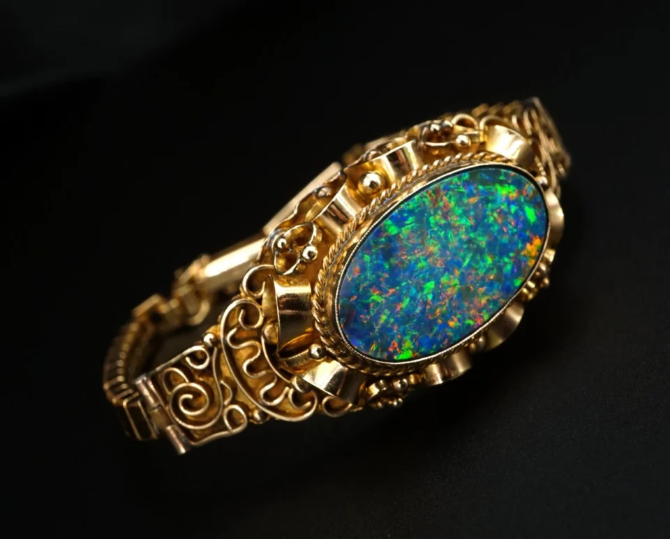 Antique Australian Natural Opal Bracelet, 9k Rose Gold