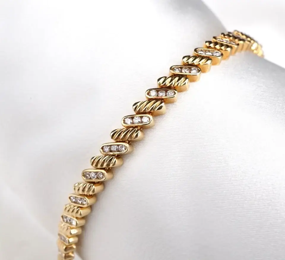 Estate 14k Diamond Tennis Bracelet Slant Link 2ctw Yellow Gold 6.75" CO1369