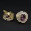 Estate Carved Rock Crystal, Amethyst and Diamond Earrings, 18k Gold, view 3
