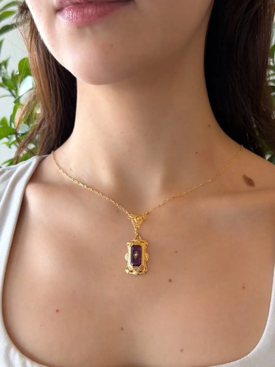 Vintage Amethyst Drop Pendant Necklace, 14k Yellow Gold, 16", view 2