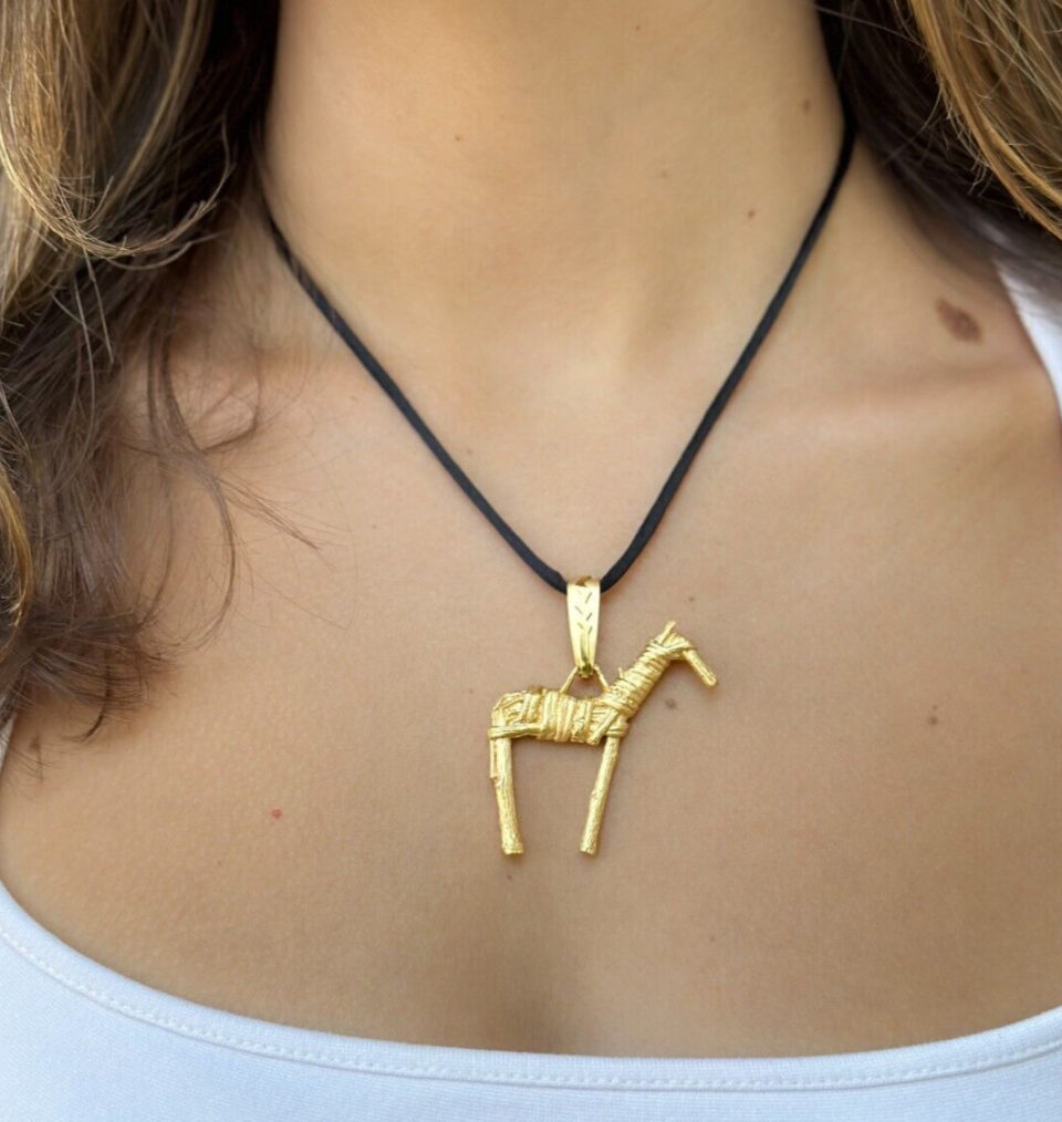 Charles Supplee Hopi Twig Horse Pendant, 14k Yellow Gold