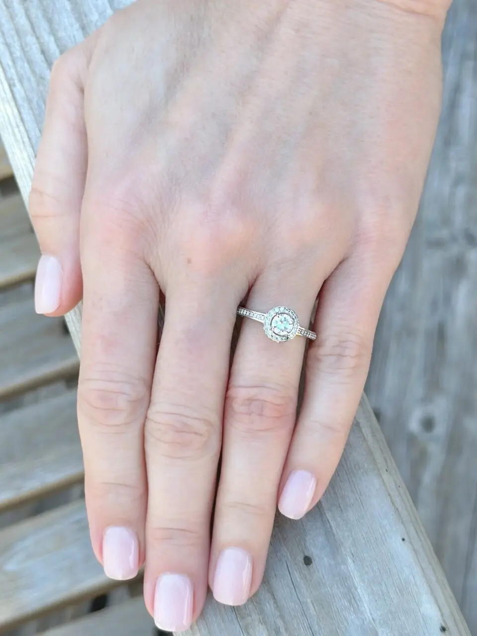 1 Carat Round Brilliant Diamond Halo Engagement Ring, 14k White Gold